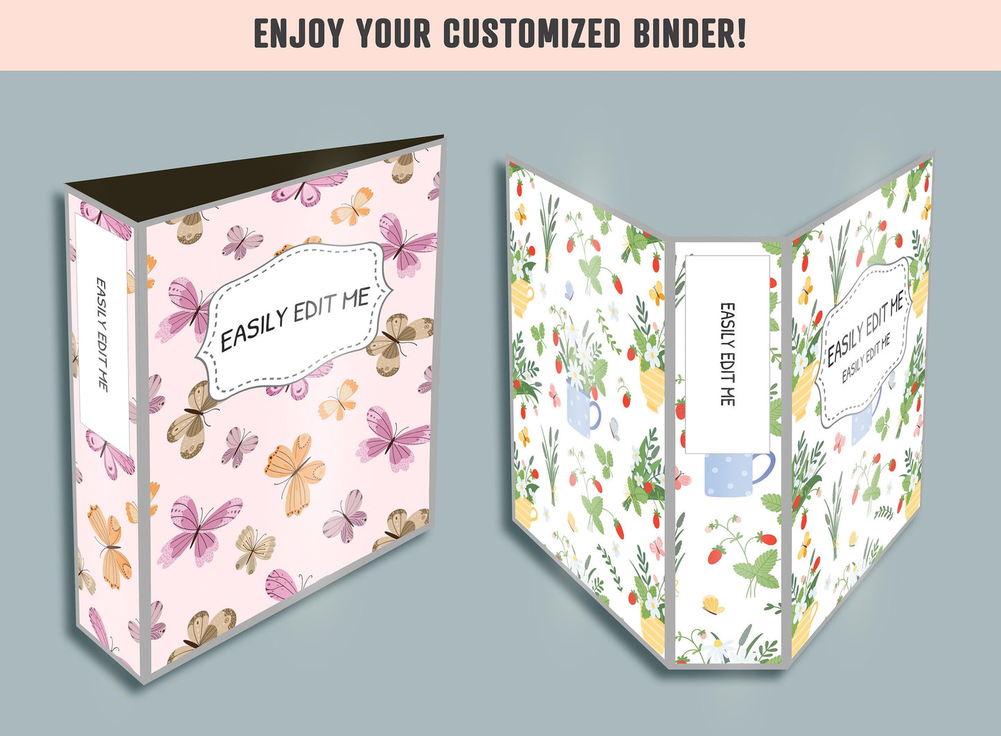 Colorful Butterflies Binder Cover, 10 Printable/Editable Binder Covers+Spines, Butterfly Planner Template Teacher/School Binder Label/Insert
