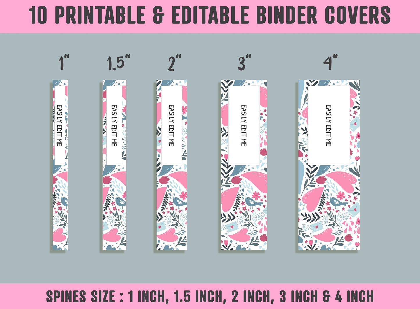 Dots and Hearts Binder Cover, 10 Printable/Editable Binder Covers + Spines, Valentine Planner Template Teacher/School Binder Label/Insert