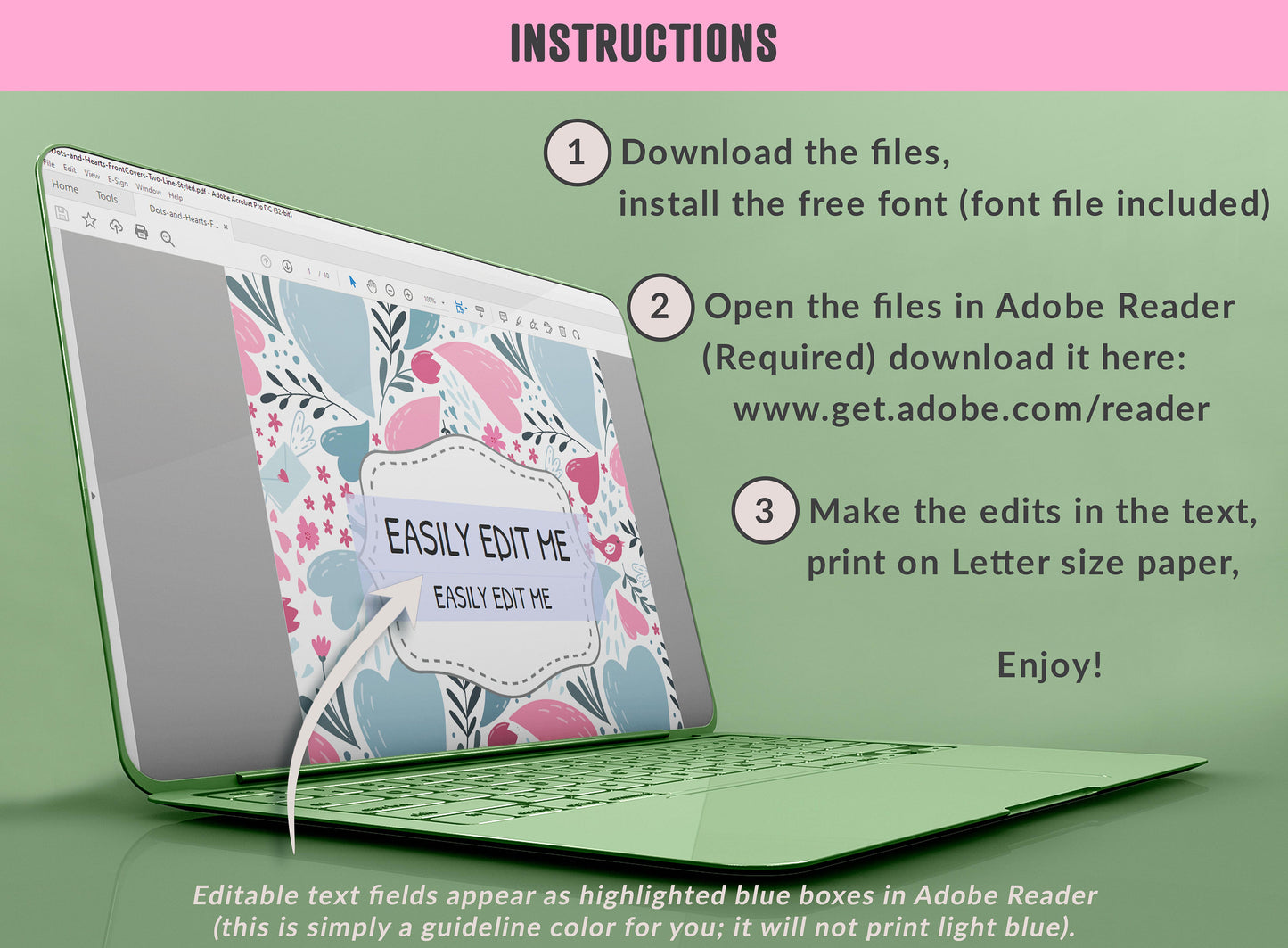 Dots and Hearts Binder Cover, 10 Printable/Editable Binder Covers + Spines, Valentine Planner Template Teacher/School Binder Label/Insert