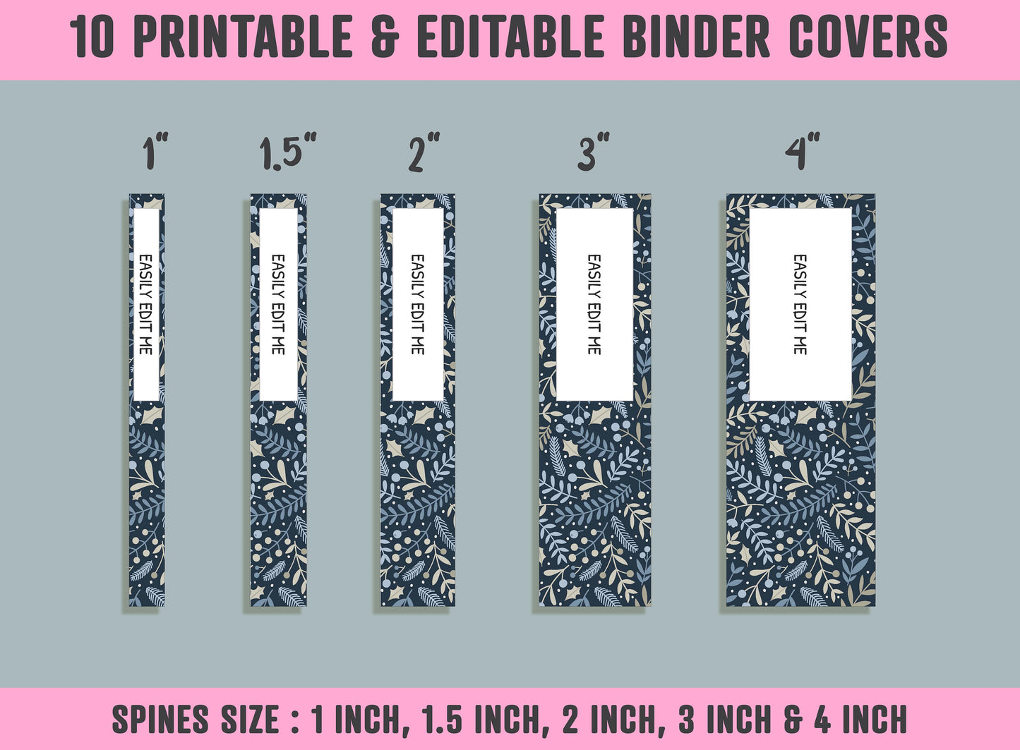 Decorative Floral Binder Cover, 10 Printable/Editable Binder Covers + Spines, Flower Planner Template Teacher/School Binder Label/Insert