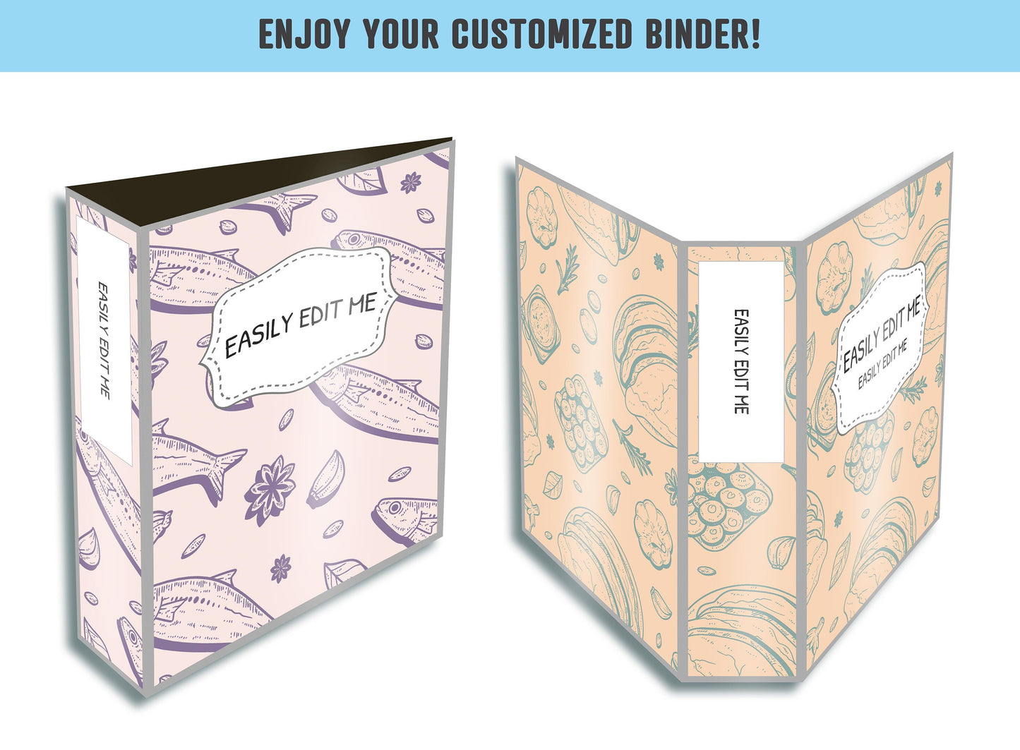 Healthy Food Binder Cover, 10 Printable & Editable Binder Covers + Spines, Planner Template, Teacher/School Binder Labels, Folder Inserts