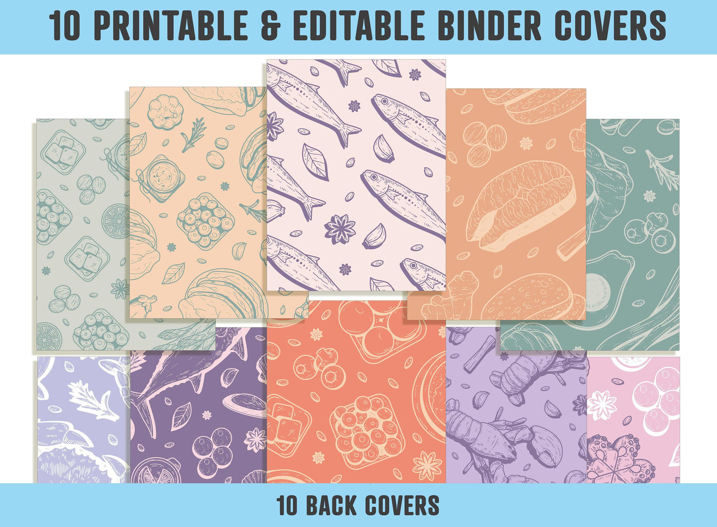 Healthy Food Binder Cover, 10 Printable & Editable Binder Covers + Spines, Planner Template, Teacher/School Binder Labels, Folder Inserts
