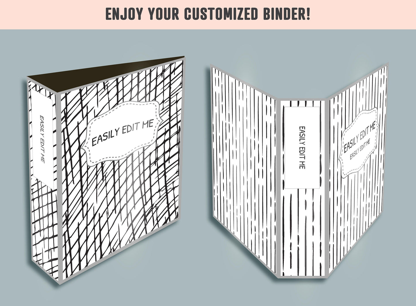 Engraving Hand Drawn Pattern Binder Cover, 10 Printable/Editable Binder Covers+Spines, Planner Template, Teacher/School Binder Label/Insert
