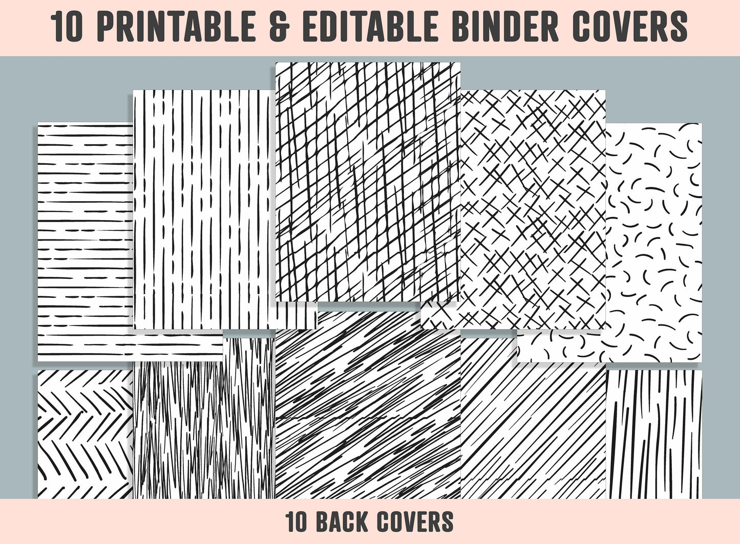 Engraving Hand Drawn Pattern Binder Cover, 10 Printable/Editable Binder Covers+Spines, Planner Template, Teacher/School Binder Label/Insert