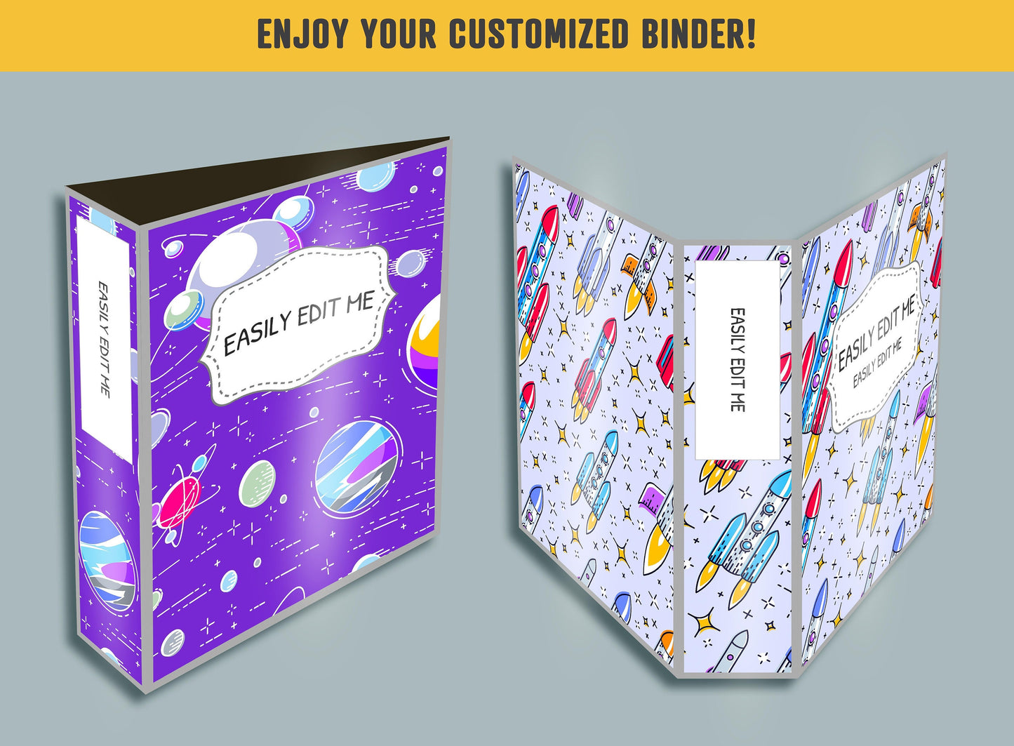 Space Backgrounds Binder Cover, 10 Printable/Editable Binder Covers+Spines, Planet/Star Planner Template, Teacher/School Binder Label/Insert