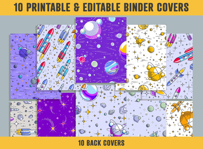 Space Backgrounds Binder Cover, 10 Printable/Editable Binder Covers+Spines, Planet/Star Planner Template, Teacher/School Binder Label/Insert