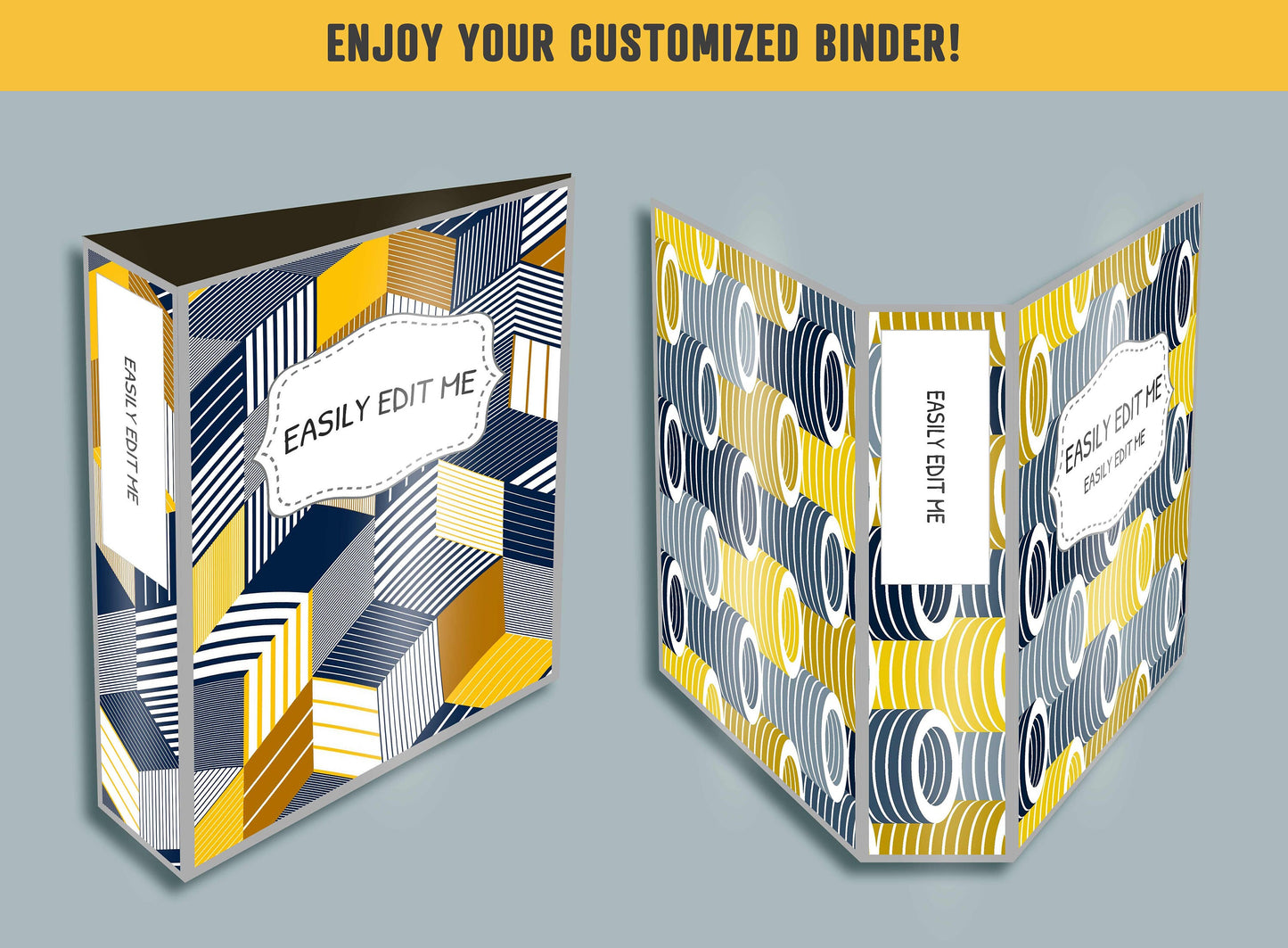 Geometric 3D Binder Cover, 10 Printable/Editable Binder Covers+Spines, Architecture/Box Planner Template, Teacher/School Binder Label/Insert