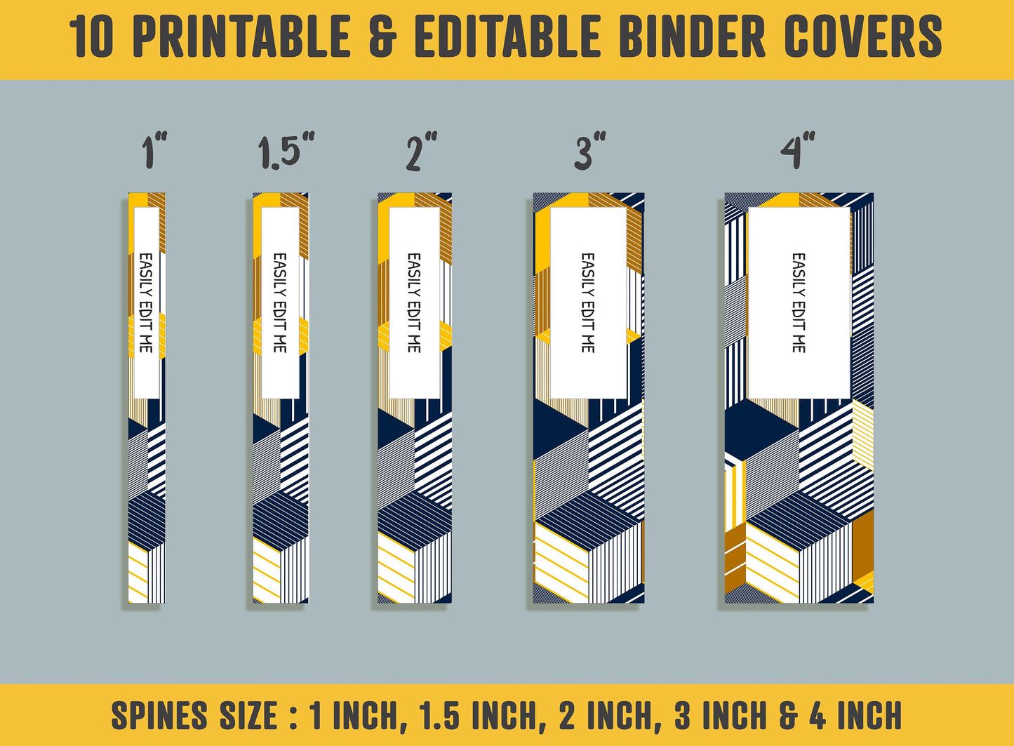 Geometric 3D Binder Cover, 10 Printable/Editable Binder Covers+Spines, Architecture/Box Planner Template, Teacher/School Binder Label/Insert