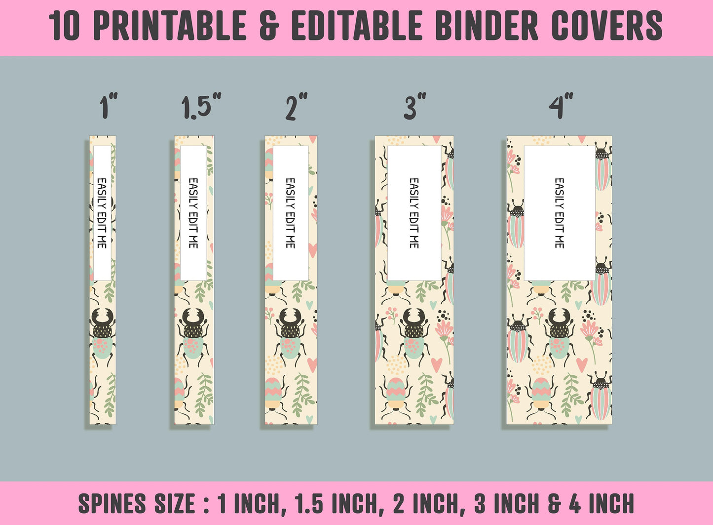 Insects and Flowers Binder Cover, 10 Printable & Editable Binder Covers + Spines, Planner Template, Teacher/School Binder Labels/Inserts