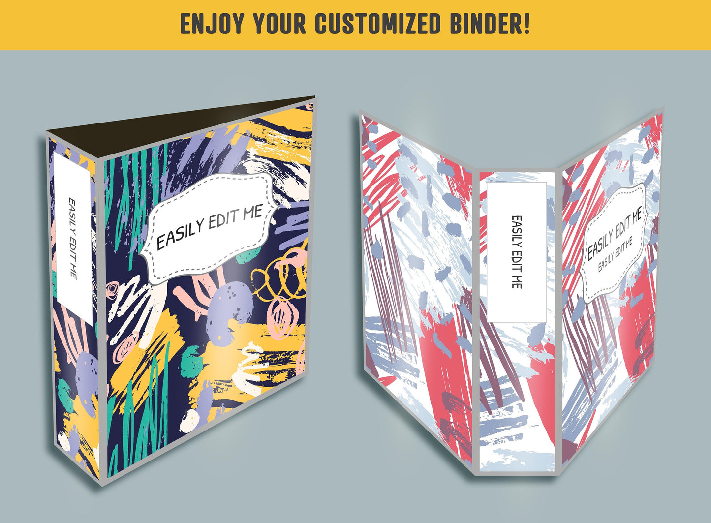 Abstract Doodle Pattern Binder Cover, 10 Printable & Editable Binder Covers + Spines, Planner Template, Teacher/School Binder Labels/Inserts