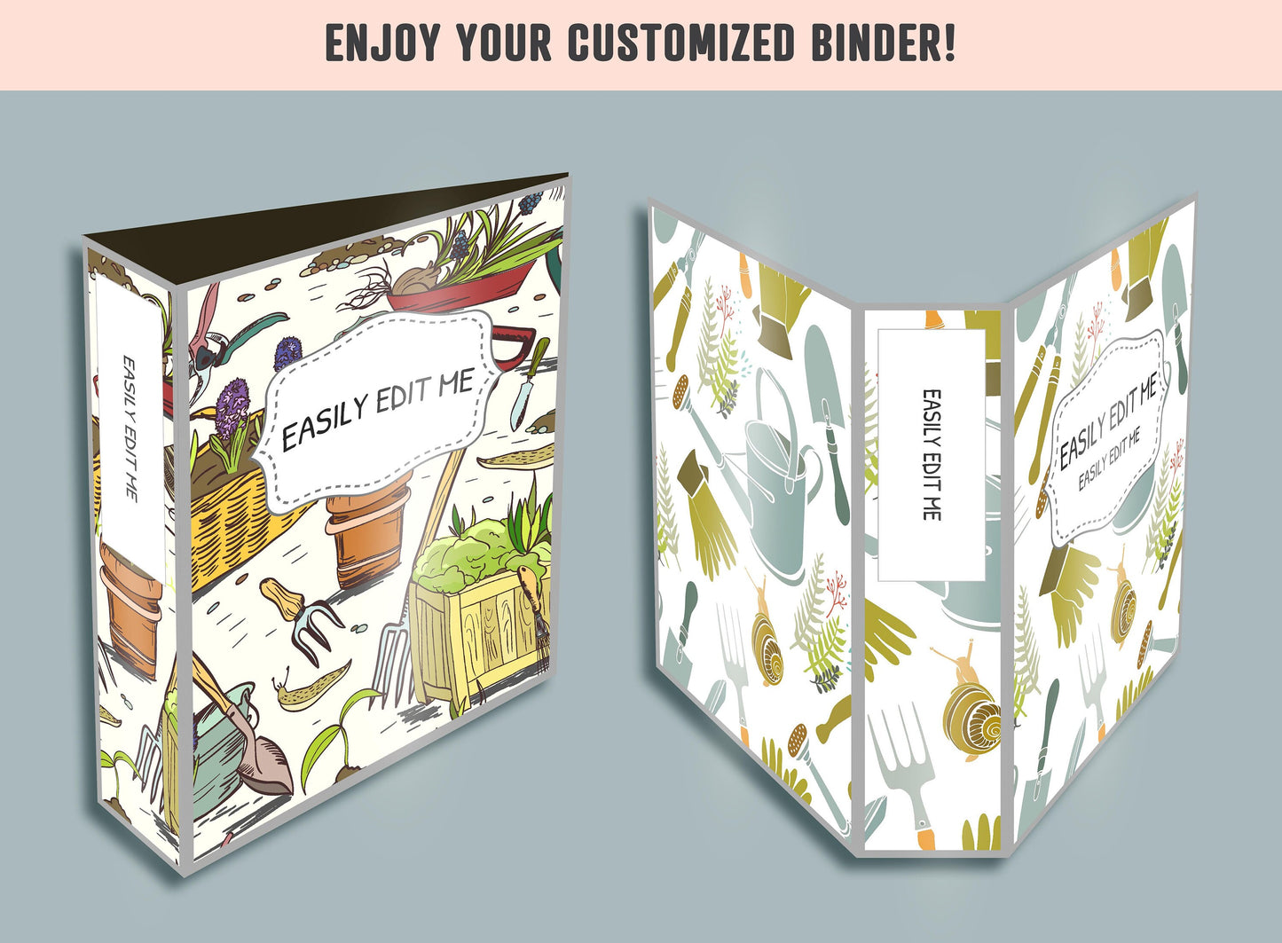 Gardening Binder Cover, 10 Printable & Editable Binder Covers+Spines, Planting Planner Template, Teacher/School Binder Labels/Inserts