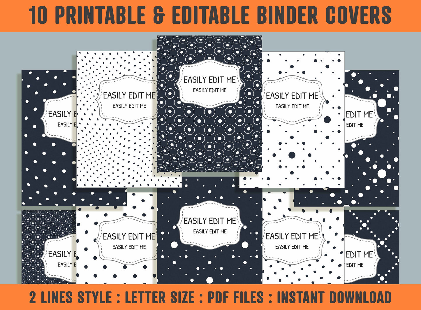 Minimal Simple Dotted Geometric Binder Cover, 10 Printable/Editable Covers + Spines, Planner Template, Teacher/School Binder Label/Insert