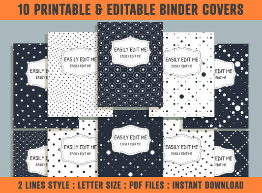 Minimal Simple Dotted Geometric Binder Cover, 10 Printable/Editable Covers + Spines, Planner Template, Teacher/School Binder Label/Insert