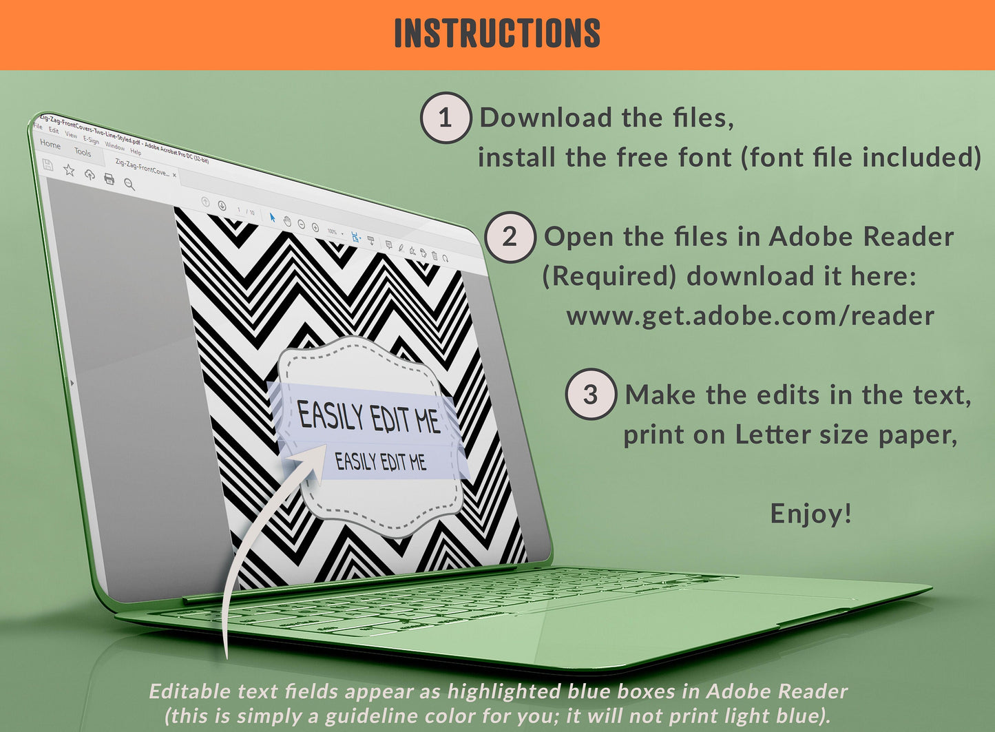 Zig Zag Black and White Binder Cover, 10 Printable/Editable Covers + Spines, Geometric Planner Template, Teacher/School Binder Label/Insert