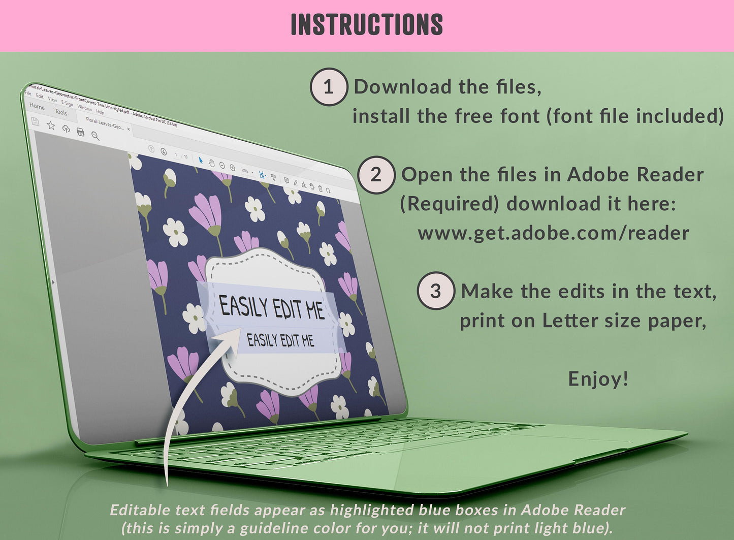 Floral Leaves and Geometric Shapes Binder Cover, 10 Printable/Editable Covers + Spines, Planner Template, Teacher/School Binder Label/Insert