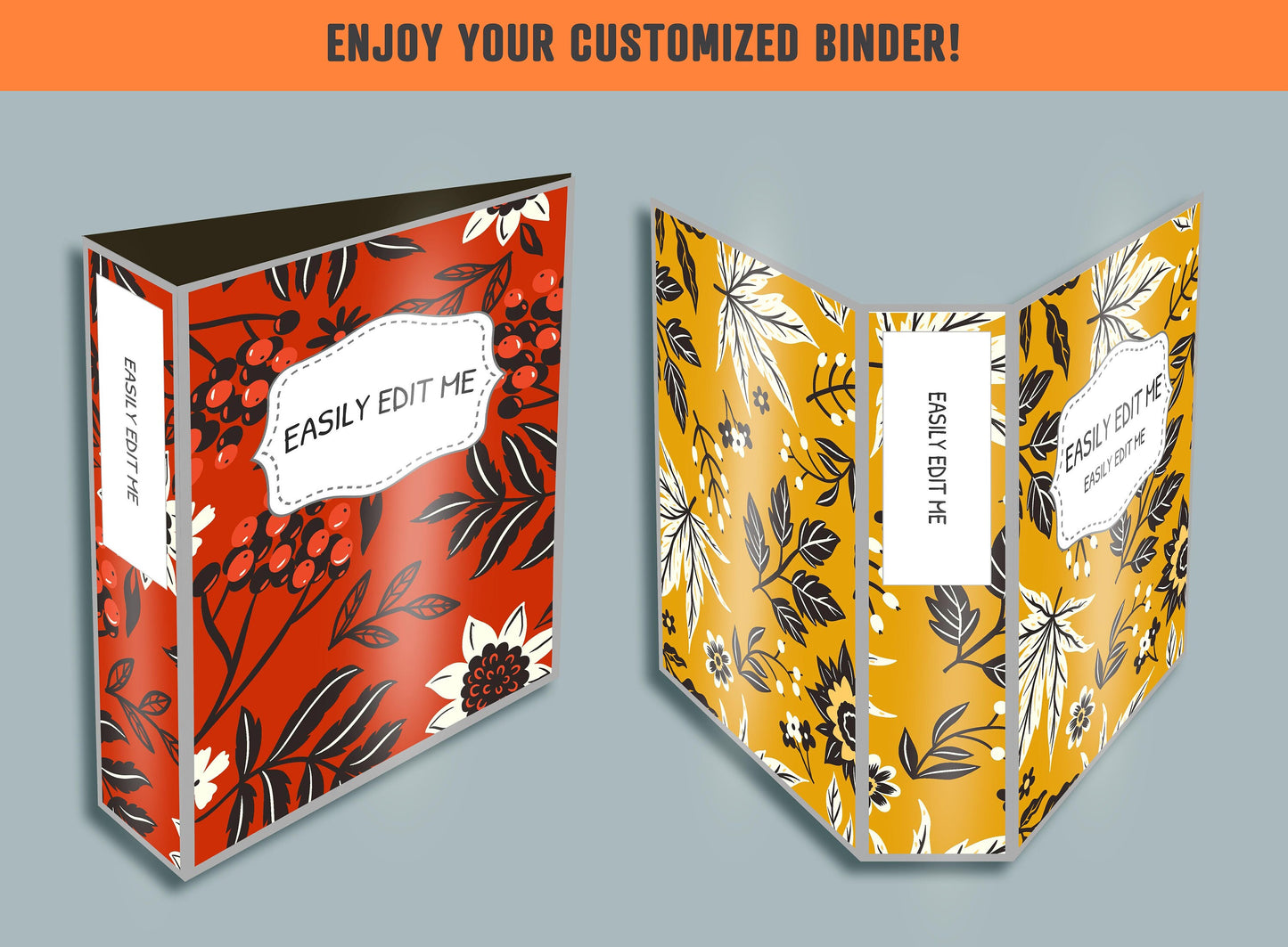 Autumn Leaves and Berries Binder Cover, 10 Printable/Editable Binder Covers + Spines, Planner Template, Teacher/School Binder Labels/Inserts