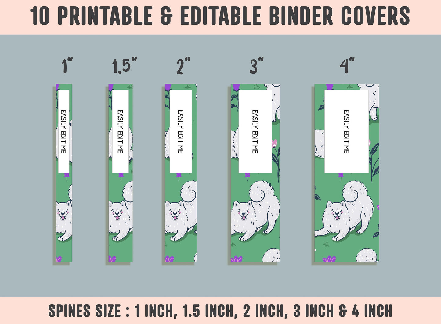 Dogs and Flowers Binder Cover, 10 Printable/Editable Binder Covers + Spines, Puppy Planner Template, Teacher/School Binder Labels/Inserts