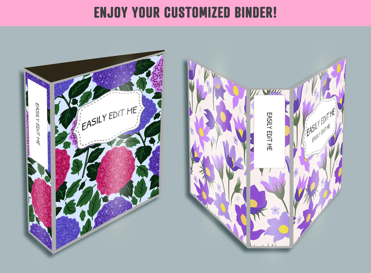 Blooming Flowers Binder Cover, 10 Printable/Editable Binder Covers + Spines, Floral Planner Template, Teacher/School Binder Labels/Inserts