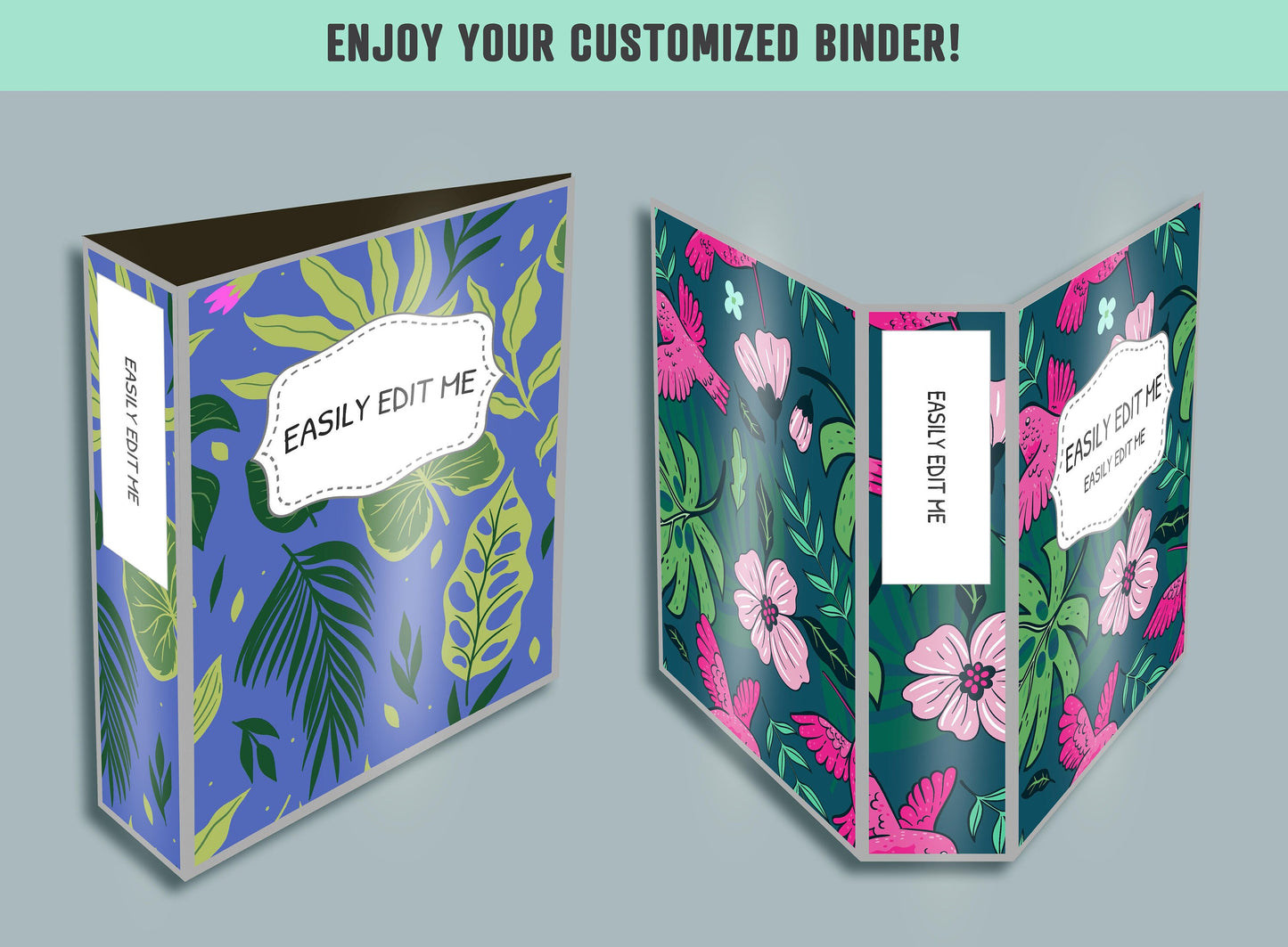 Tropical Leaves Binder Cover, 10 Printable/Editable Binder Covers + Spines, Leaf Planner Template, Teacher/School Binder Labels/Inserts