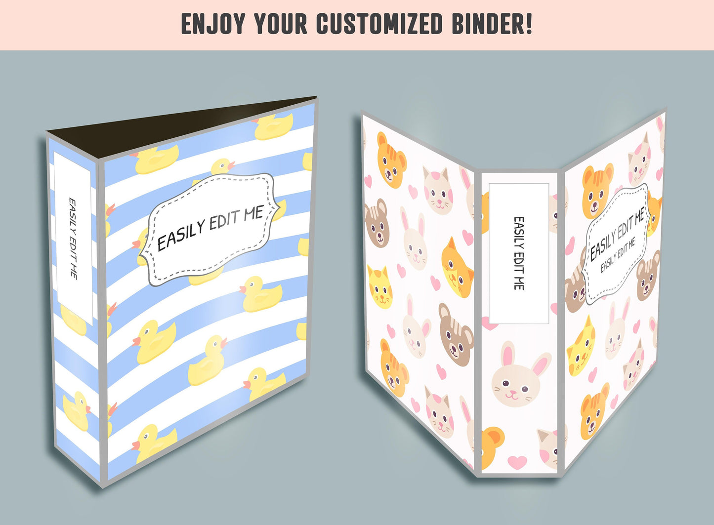 Baby Shower Binder Cover, 10 Printable/Editable Binder Covers+Spines, Baby Girl and Boy Planner Template, Teacher/School Binder Label/Insert