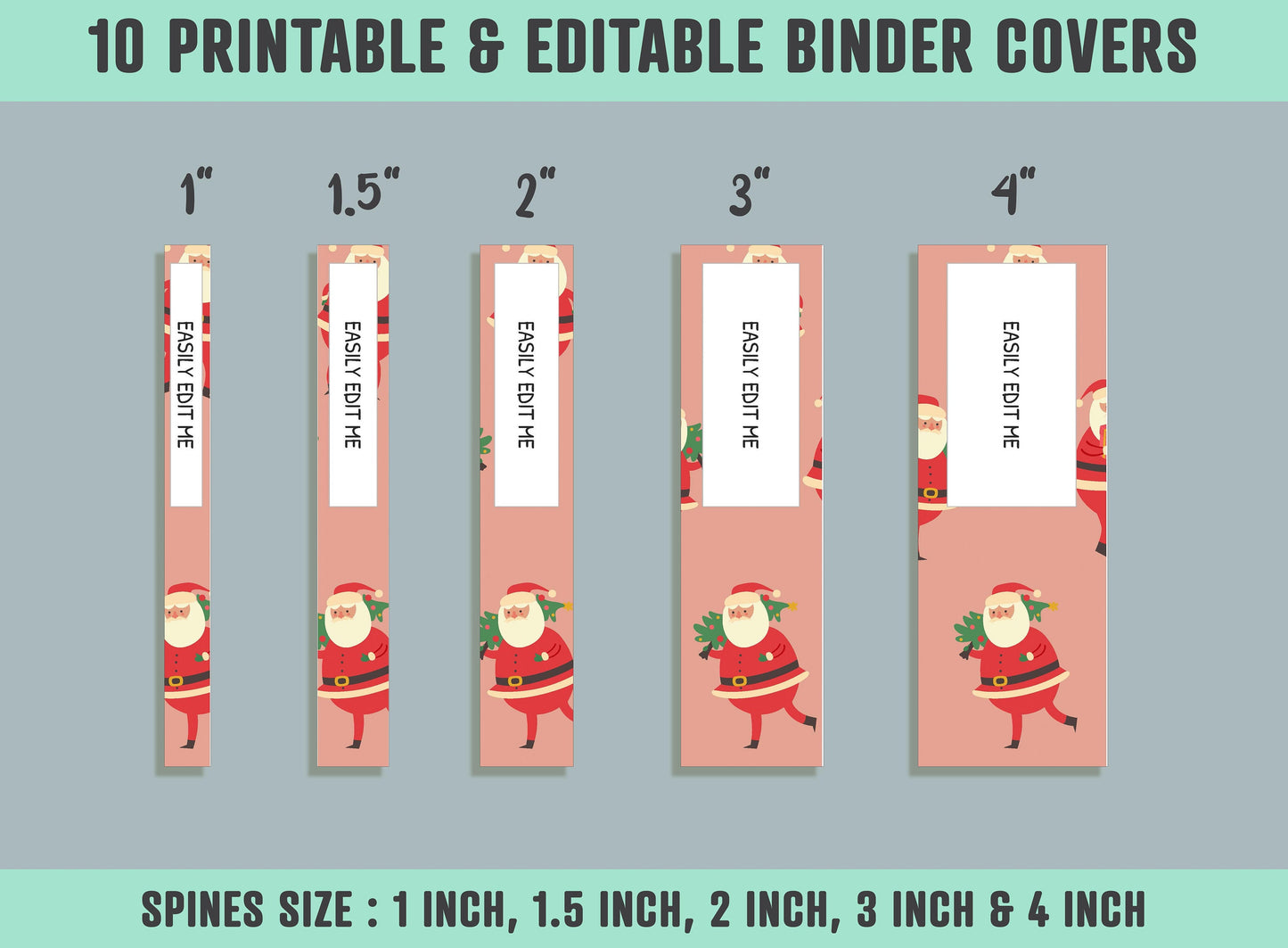 Santa Claus Christmas Winter Binder Cover, 10 Printable/Editable Binder Covers+Spines, Planner Template, Teacher/School Binder Label/Insert