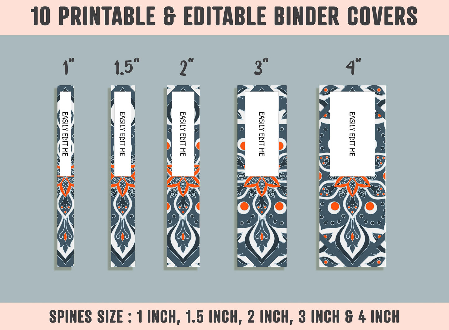 Mandala Binder Cover, 10 Printable/Editable Binder Covers+Spines, Hand Drawn Mandala Planner Template, Teacher/School Binder Label/Insert