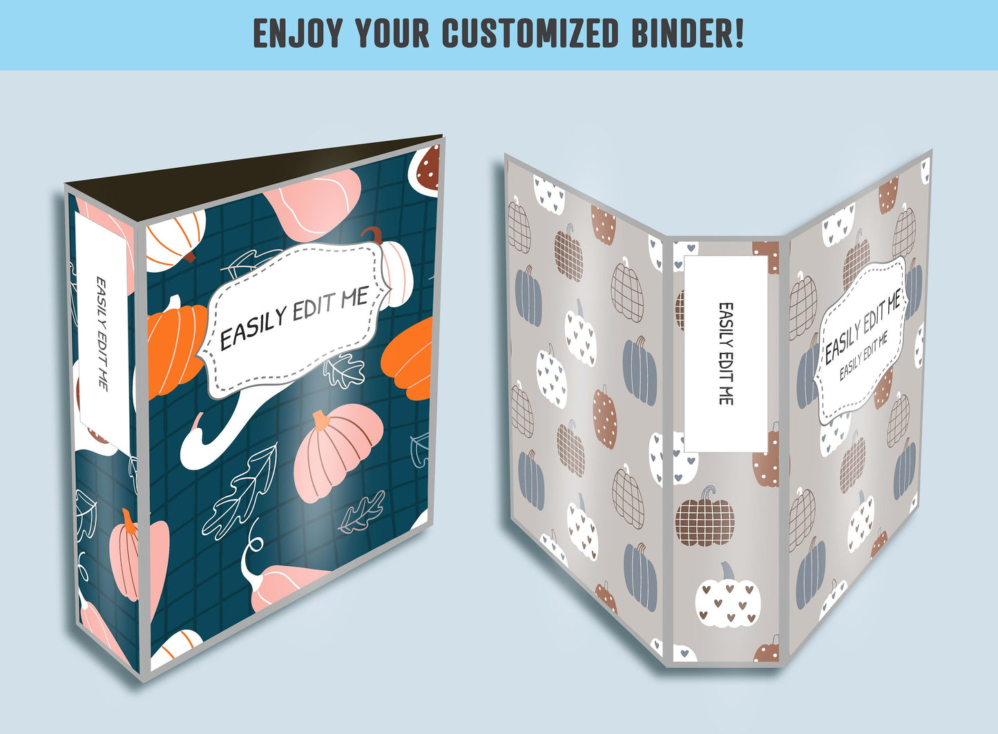 Pumpkins Binder Cover, 10 Printable/Editable Binder Covers+Spines, Halloween Pumpkin Planner Template, Teacher/School Binder Label/Insert