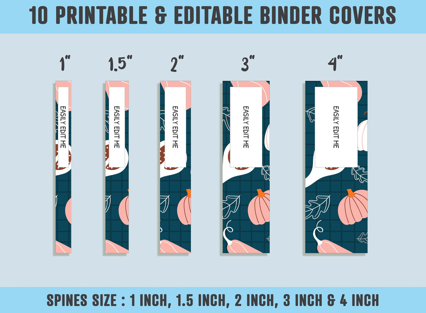 Pumpkins Binder Cover, 10 Printable/Editable Binder Covers+Spines, Halloween Pumpkin Planner Template, Teacher/School Binder Label/Insert