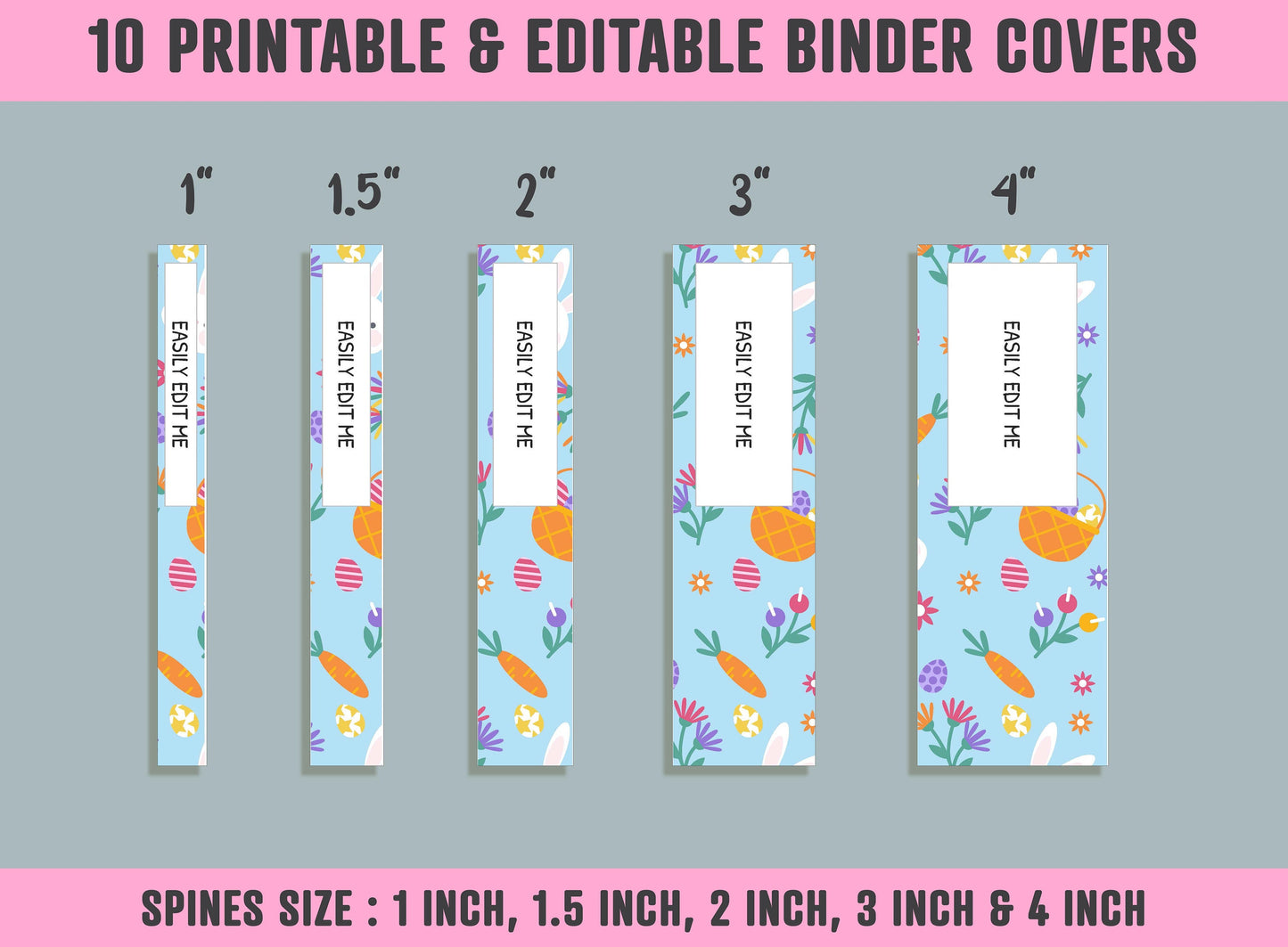 Easter Binder Cover, 10 Printable/Editable Binder Covers + Spines, Easter Eggs/Bunny Planner Template, Teacher/School Binder Label/Insert