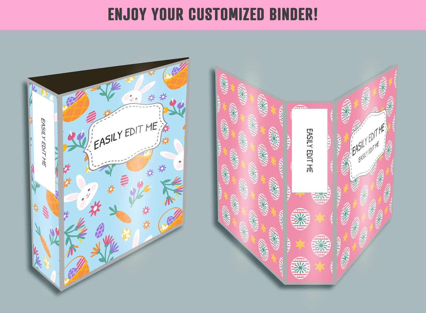 Easter Binder Cover, 10 Printable/Editable Binder Covers + Spines, Easter Eggs/Bunny Planner Template, Teacher/School Binder Label/Insert
