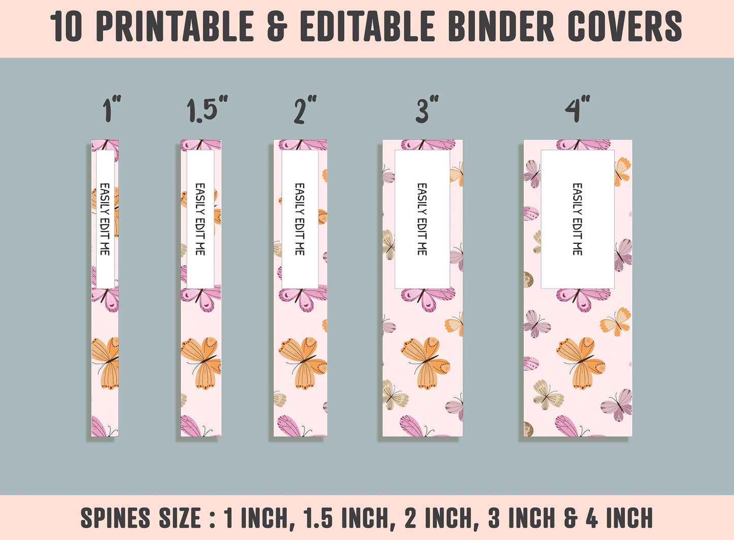 Colorful Butterflies Binder Cover, 10 Printable/Editable Binder Covers+Spines, Butterfly Planner Template Teacher/School Binder Label/Insert