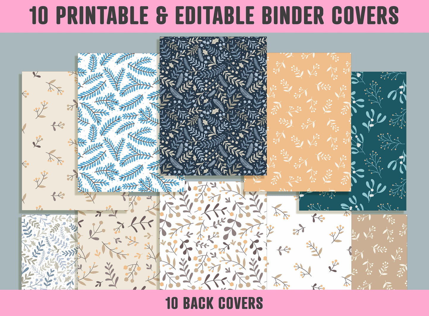 Decorative Floral Binder Cover, 10 Printable/Editable Binder Covers + Spines, Flower Planner Template Teacher/School Binder Label/Insert