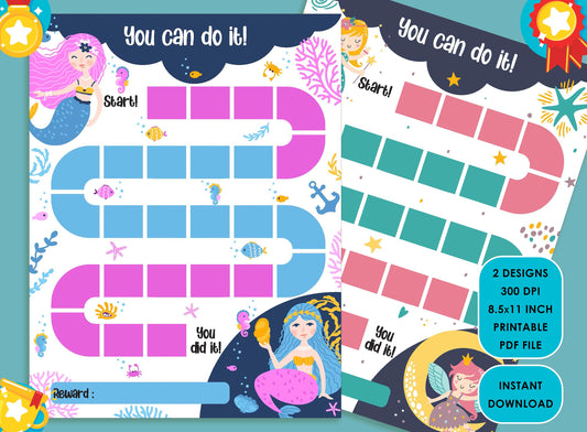 Printable Mermaid Reward Chart, Fairy Behavior Chart, Girl Chore Chart, Chore Chart for Kids, Responsibility Chart, Cute Sticker Chart