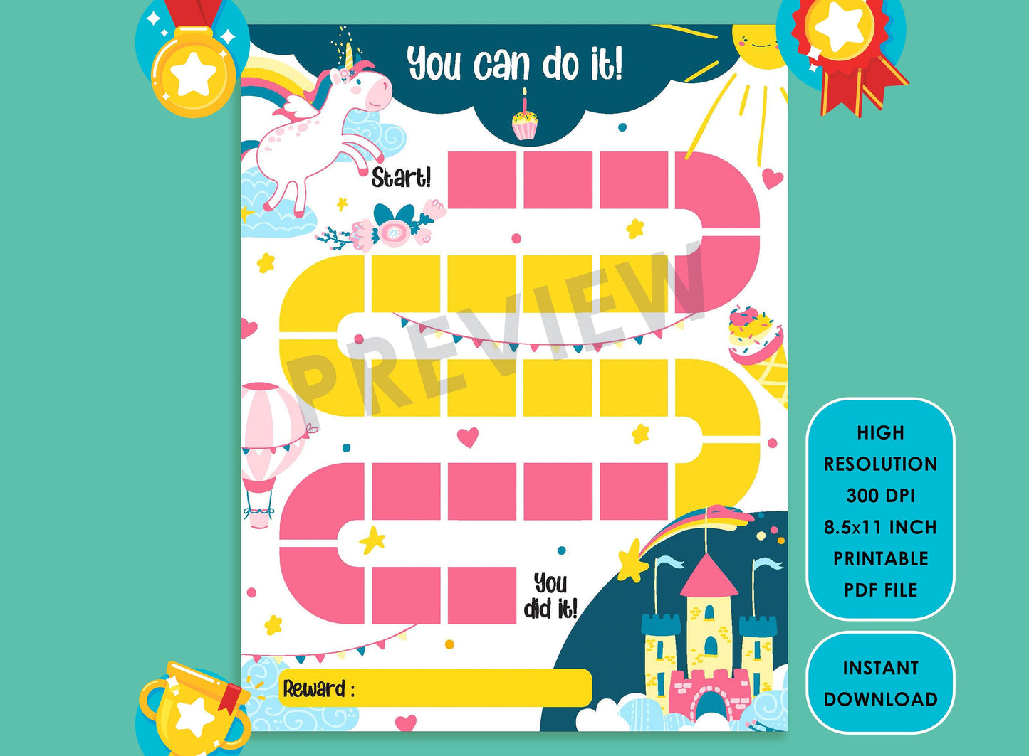 Printable Princess Reward Chart, Unicorn Behavior Chart, Girl Chore Chart, Chore Chart for Kids, Responsibility Chart, Cute Sticker Chart
