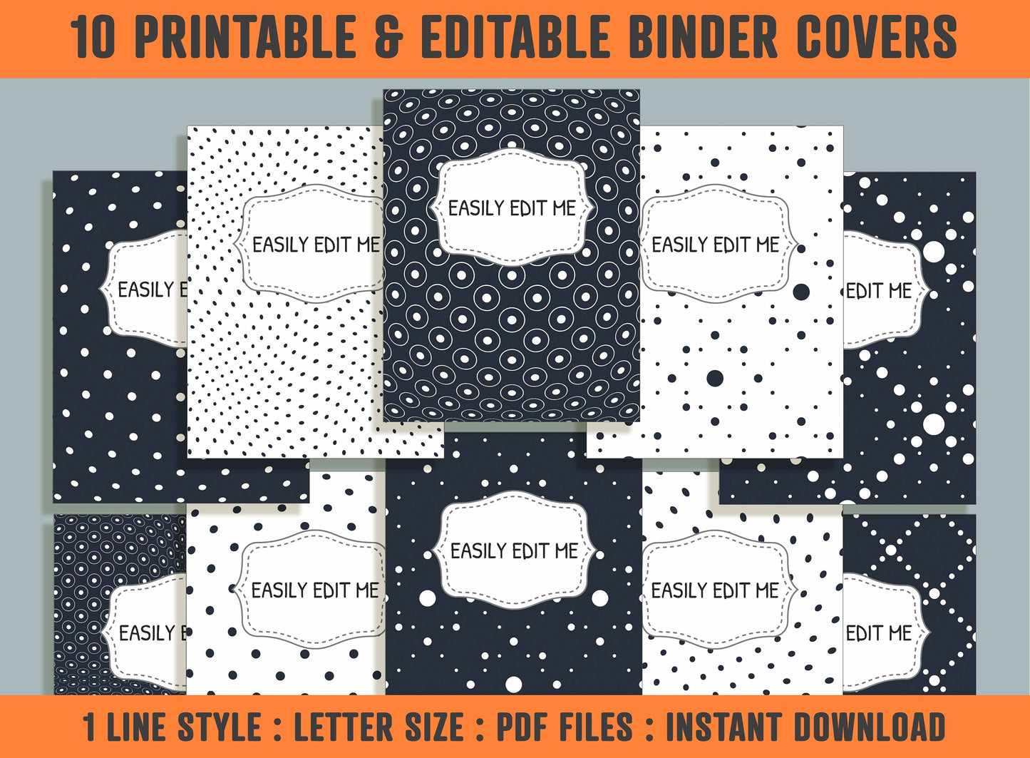 Minimal Simple Dotted Geometric Binder Cover, 10 Printable/Editable Covers + Spines, Planner Template, Teacher/School Binder Label/Insert
