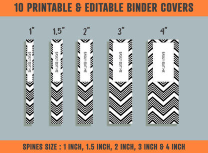 Zig Zag Black and White Binder Cover, 10 Printable/Editable Covers + Spines, Geometric Planner Template, Teacher/School Binder Label/Insert