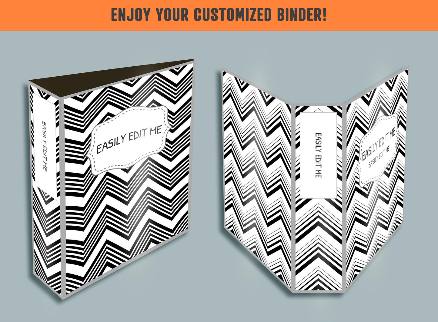 Zig Zag Black and White Binder Cover, 10 Printable/Editable Covers + Spines, Geometric Planner Template, Teacher/School Binder Label/Insert