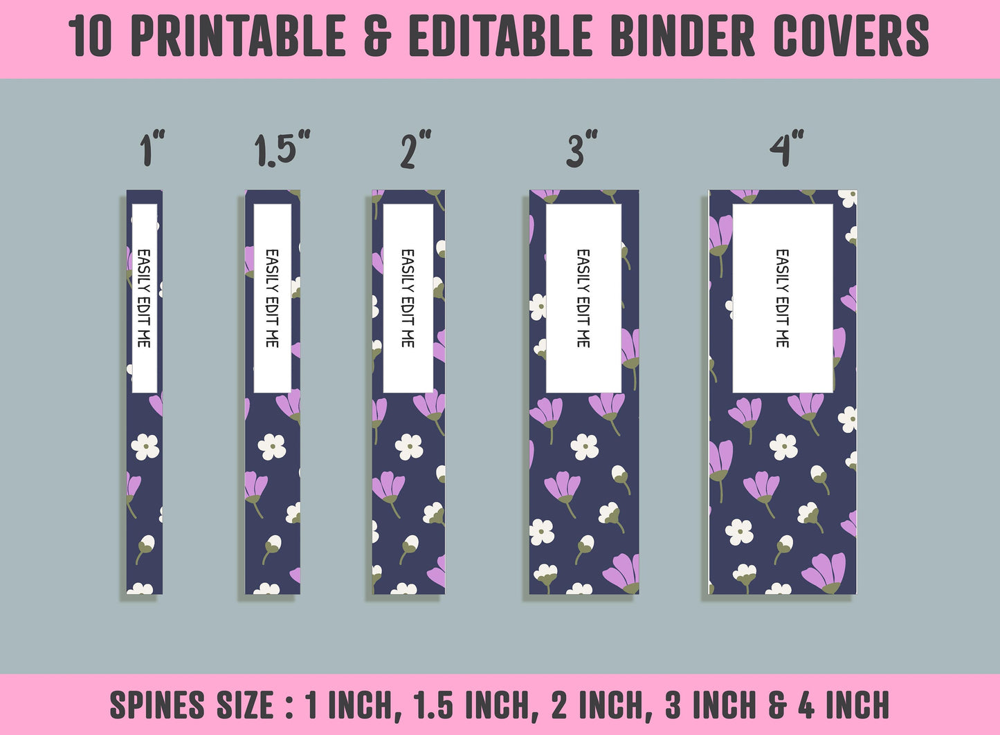 Floral Leaves and Geometric Shapes Binder Cover, 10 Printable/Editable Covers + Spines, Planner Template, Teacher/School Binder Label/Insert