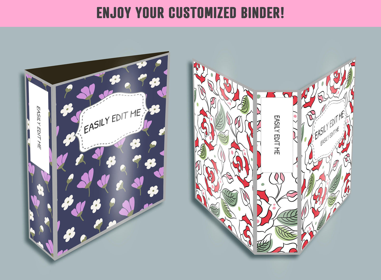 Floral Leaves and Geometric Shapes Binder Cover, 10 Printable/Editable Covers + Spines, Planner Template, Teacher/School Binder Label/Insert