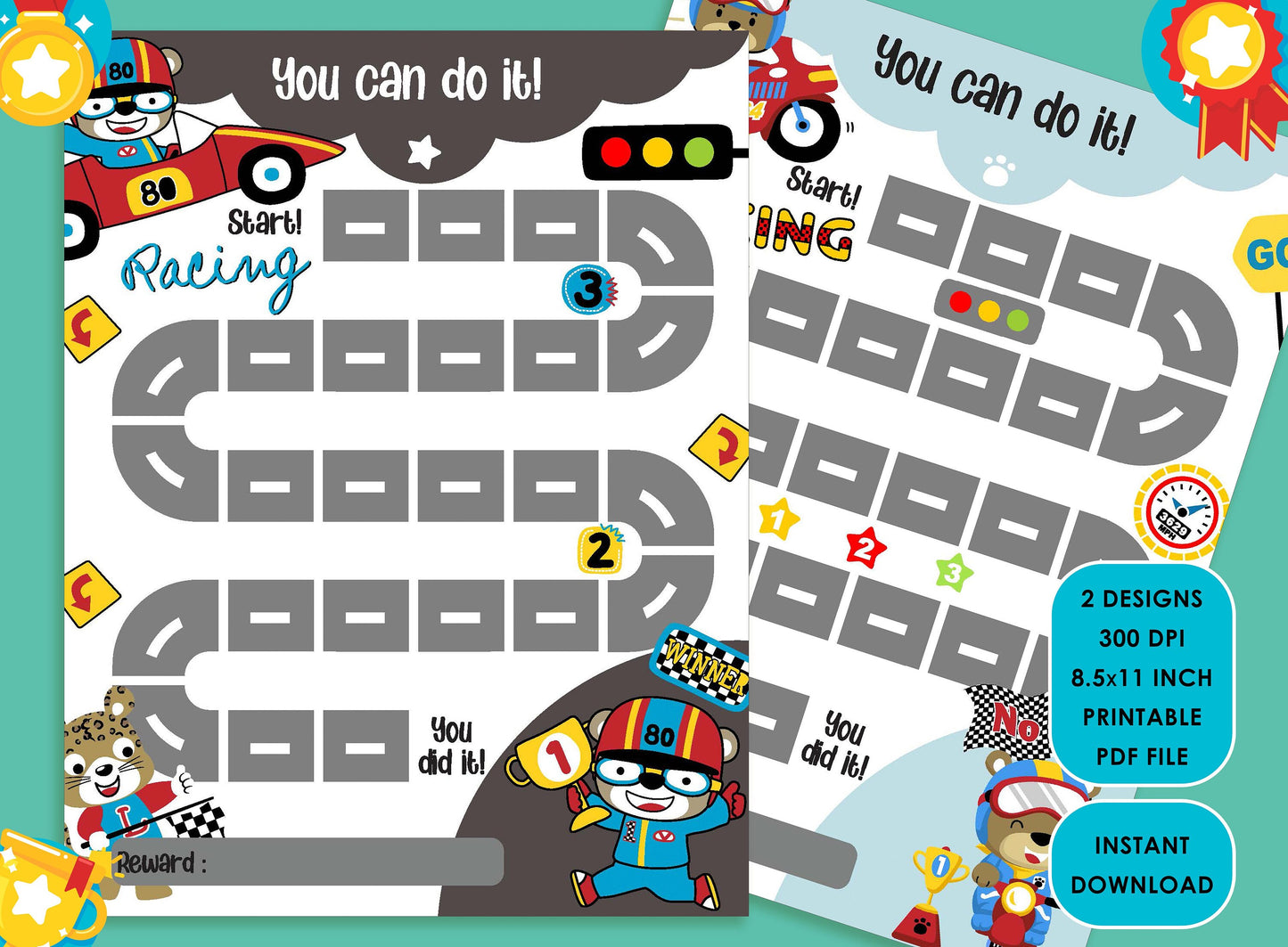 Printable Car Racing Reward Chart, Motorcycle Behavior Chart/Boy Chore Chart, Chore Chart for Kids, Responsibility Chart, Cute Sticker Chart