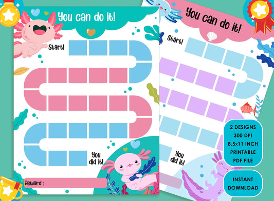Printable Axolotl Reward Chart, Ajolote Behavior Chart, Girl/Boy Chore Chart, Chore Chart for Kids, Responsibility Chart, Cute Sticker Chart