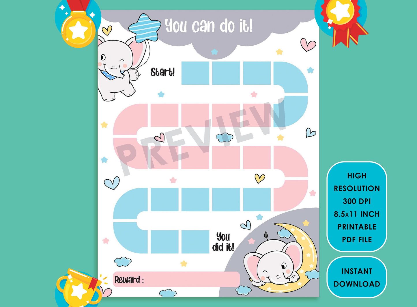 Printable Elephant Reward Chart, Animal Behavior Chart, Girl/Boy Chore Chart, Chore Chart for Kids, Responsibility Chart, Cute Sticker Chart
