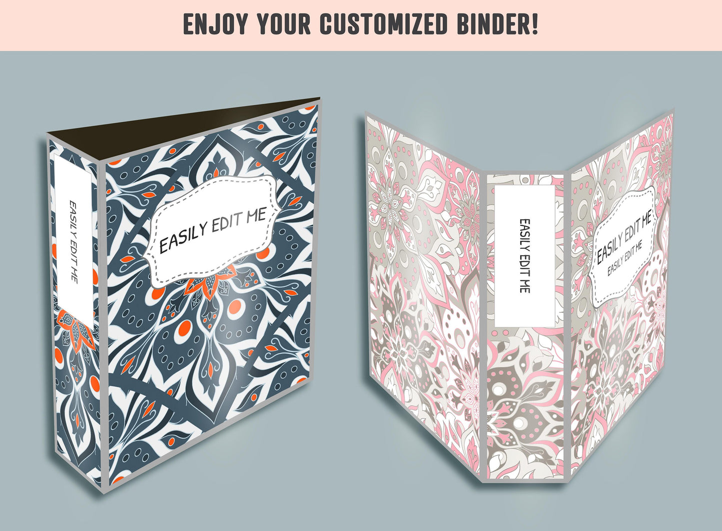 Mandala Binder Cover, 10 Printable/Editable Binder Covers+Spines, Hand Drawn Mandala Planner Template, Teacher/School Binder Label/Insert