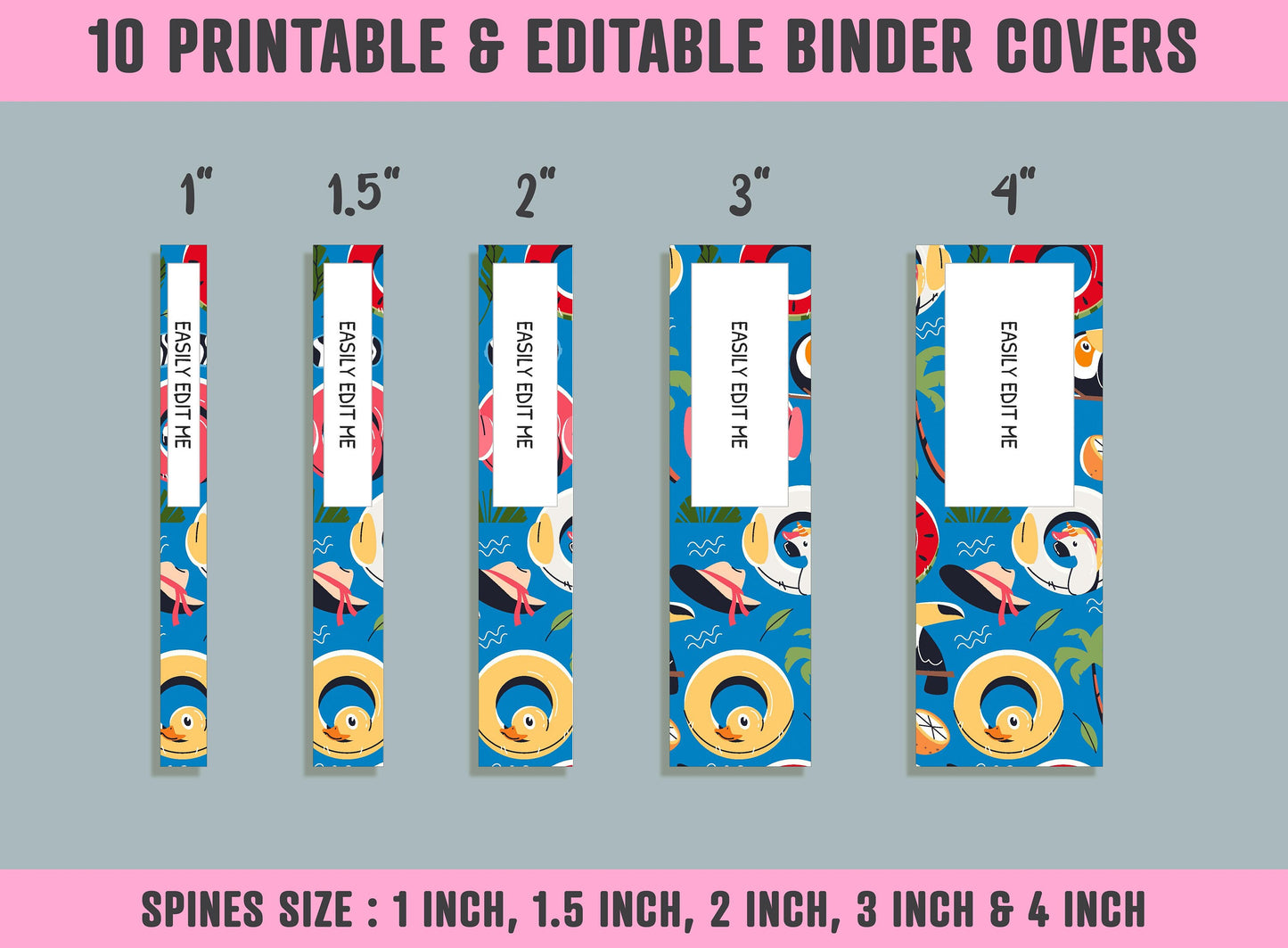 Colorful Summer Binder Cover, 10 Printable/Editable Binder Covers + Spines, Planner Template, Teacher/School Binder Label/Insert