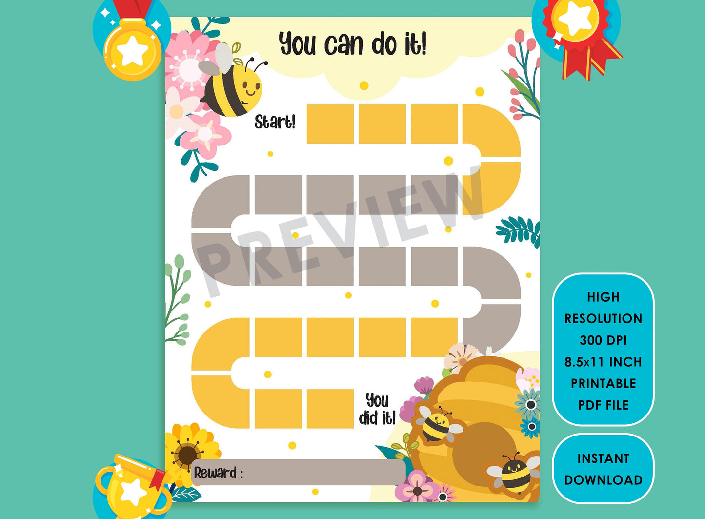 Printable Bee Reward Chart, Honey Bee Behavior Chart, Boy/Girl Chore Chart, Chore Chart for Kids, Responsibility Chart, Cute Sticker Chart