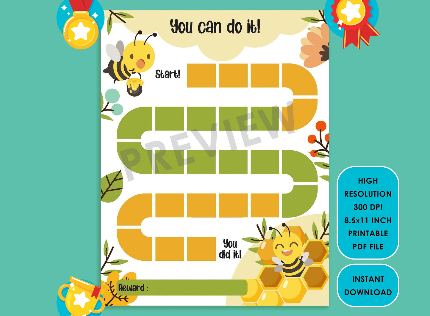 Printable Bee Reward Chart, Honey Bee Behavior Chart, Boy/Girl Chore Chart, Chore Chart for Kids, Responsibility Chart, Cute Sticker Chart