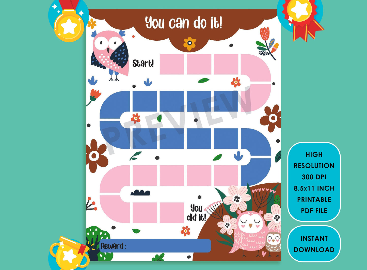 Printable Fox Reward Chart, Owl Behavior Chart, Girl Chore Chart, Chore Chart for Kids, Responsibility Chart, Cute Sticker Chart