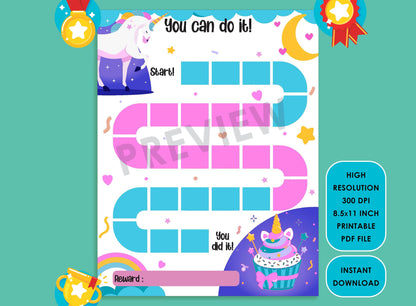 Printable Unicorn & Cupcake Reward Chart, Get your kids organized and motivated with their housework with this chore chart printable.