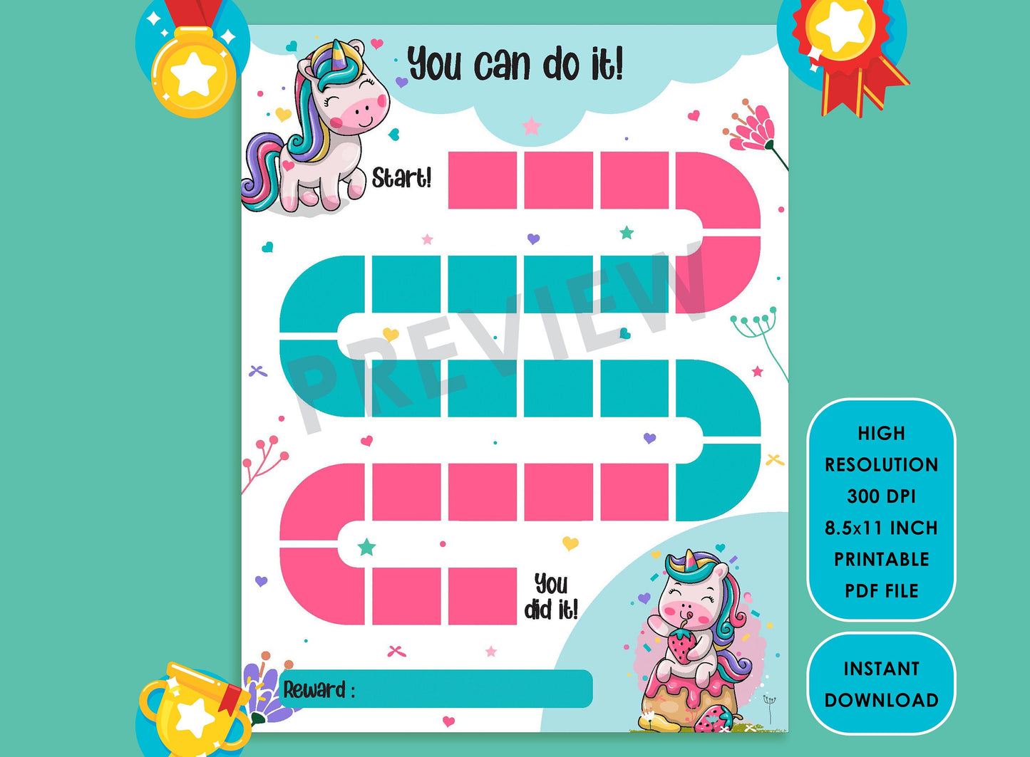 Printable Cute Magical Unicorn Reward Chart, Behavior Chart, Girl Chore Chart, Chore Chart for Kids, Responsibility Chart/Cute Sticker Chart