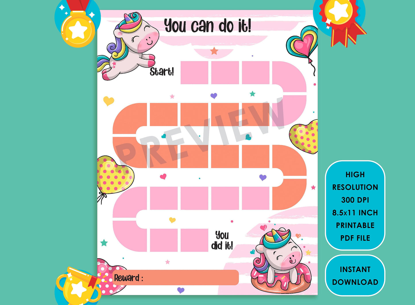 Printable Cute Magical Unicorn Reward Chart, Behavior Chart, Girl Chore Chart, Chore Chart for Kids, Responsibility Chart/Cute Sticker Chart